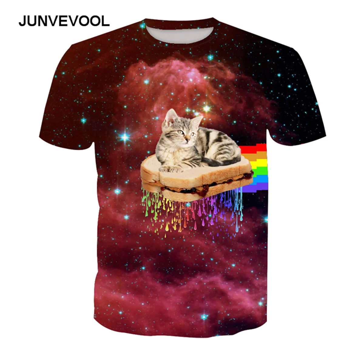 Cute Cat Funny T Shirt Tasty Bread Galaxy 3D Tops Men's Space Fitness Tees Hip Hop Rainbow Male