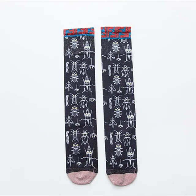 Модные носки для женщин с объемным принтом героев мультфильмов; блестящие забавные носки с граффити; уличная одежда для девочек; длинные гольфы; счастливые носки в стиле хип-хоп - Цвет: E