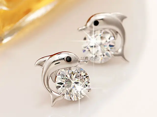 Dolphin Earring Women Plated Charm Fashion 925 Sterling Silver Dolphin Earring Women Plated Charm Fashion 925 Sterling Silver Ear Jewelry Party Wedding Gift