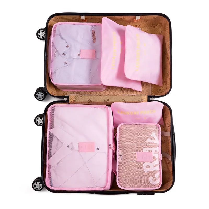 FANSON нейлоновая Упаковка Куб дорожная сумка система прочная 6 шт. набор большой емкости сумки унисекс Одежда Сортировка организовать оптом - Цвет: Розовый