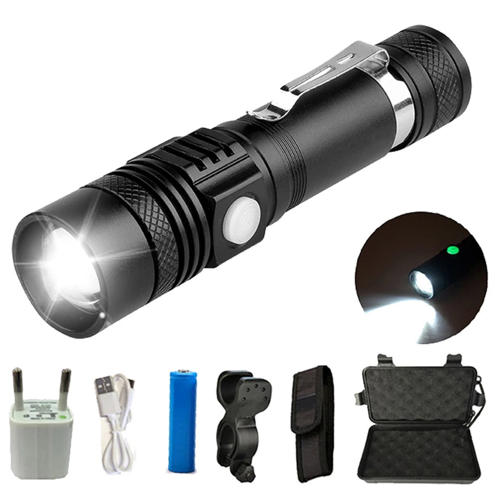 

6000 Lumens USB Rechargeable T6 LED Flashlight Waterproof LED Flash Light Hand Torch Lamp Lantern 18650 LED With Power Reminder