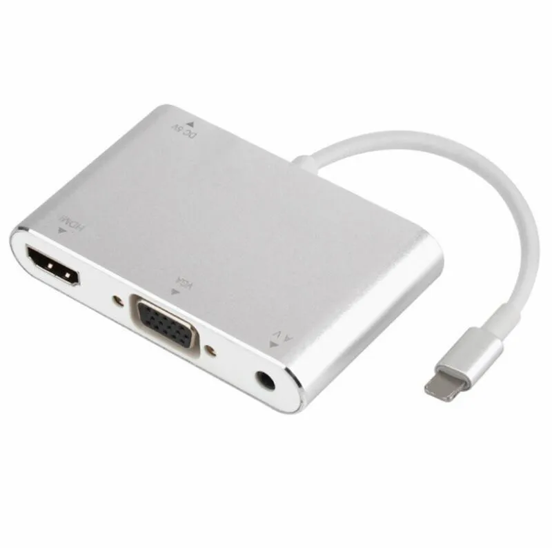 HDMI VGA Audio Headphone Adapter Play Music Charging Cable 8 Pin Adapter for Iphone 6s 7s for Ipad Support iOS 12