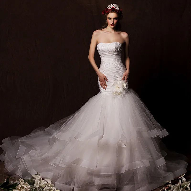 

lace up flowers 2016 Simple cheap Wedding Dress sexy sweetheart tulle tiered pleat brides dresses new Fashion vestido de noiva