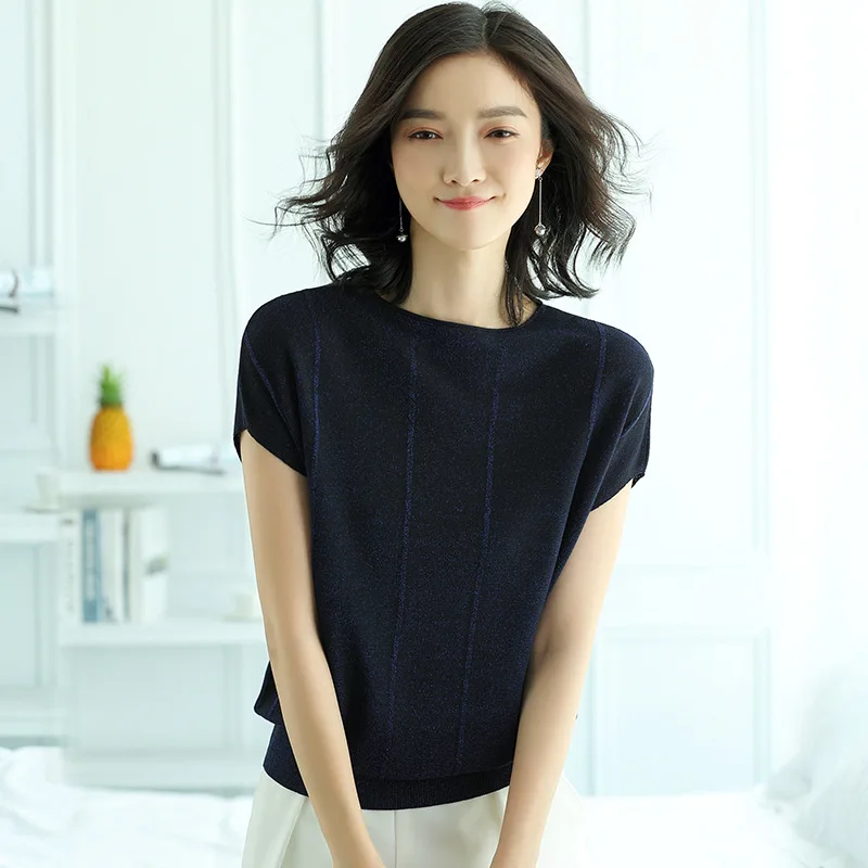 Women Knitted Short sleeve Sweaters and Pullovers Female Jumpers Women High Quality Sweaters Solid color for spring and summer