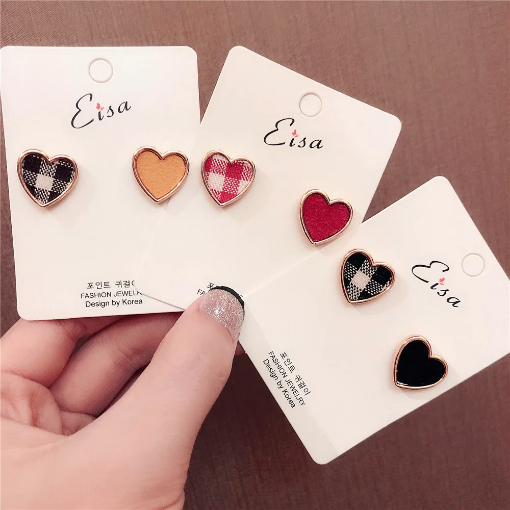 

Doreen Box Trendy Color Heart Grid Checker Ear Post Stud Earrings Asymmetrical Pattern Women Jewelry For Girlfriend Gift 1 Pair