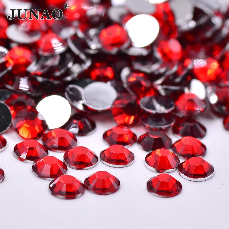 

JUNAO 2 3 4 5 6 mm Red Color Flatback Resin Rhinestones Round Nail Art Strass Crystal Stones Scrapbooking Beads for DIY Crafts