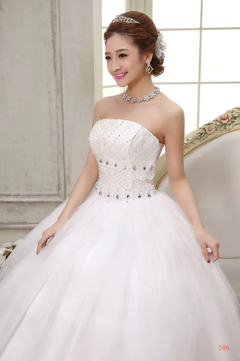 s Stock 2016 New Plus size Bridal gown women wedding dress bandage lacing tube top princess lace