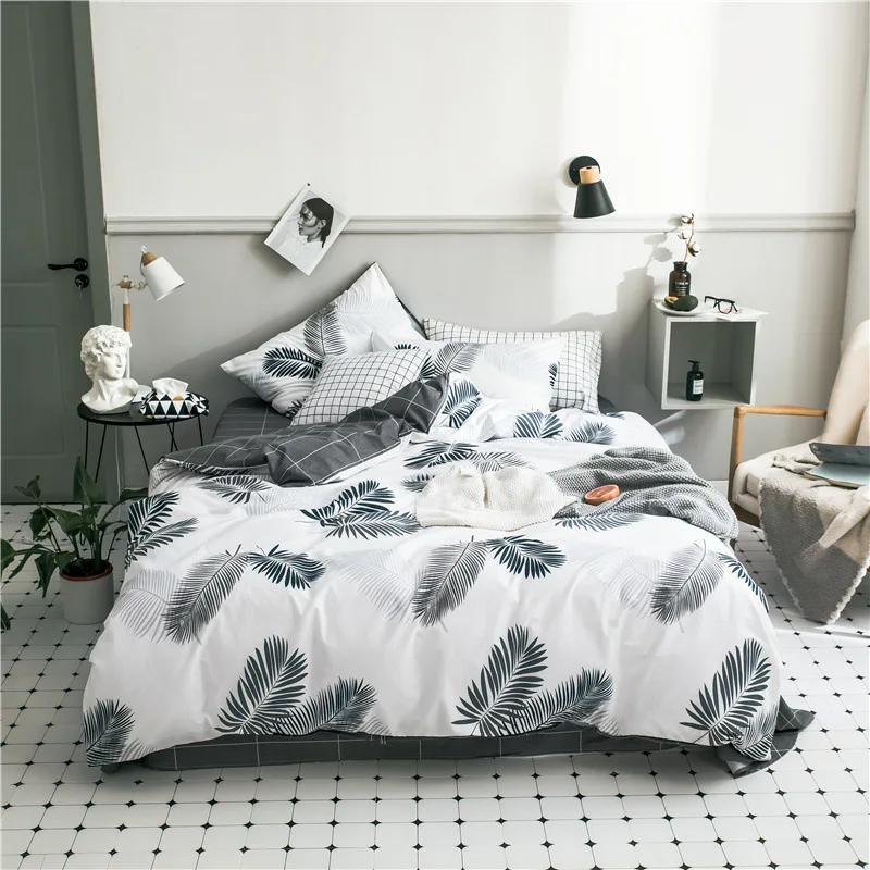 

100% Cotton Pure Cotton Four Pieces of Nordics Style Sheets Quilt Cover Cold Style Bedding Set High-end Comfortable Bedding Ste
