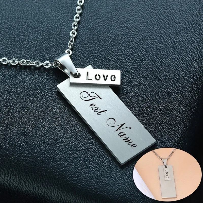 

Free Engraving Double Layers Bar LOVE Necklaces for Men Women Never Fade Stainless Steel Casual Male Collar Custom Jewelry
