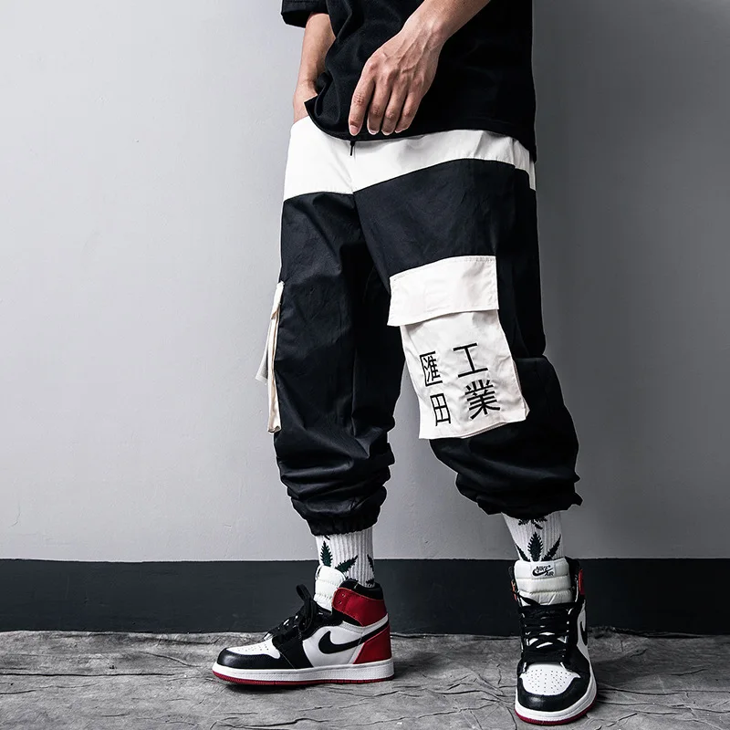 Hip Hop Cargo Pants Men Patchwork Pocket Trousers Elastic Waist Fahsion Harajuku Streetwear Joggers Male Pant US Size GY15