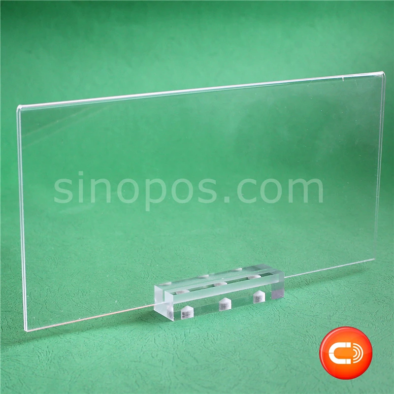 

Magnetic Base Acrylic Sign Holder Desktop Stand, clear plastic frame price tag card poster shelf table counter magnet displays