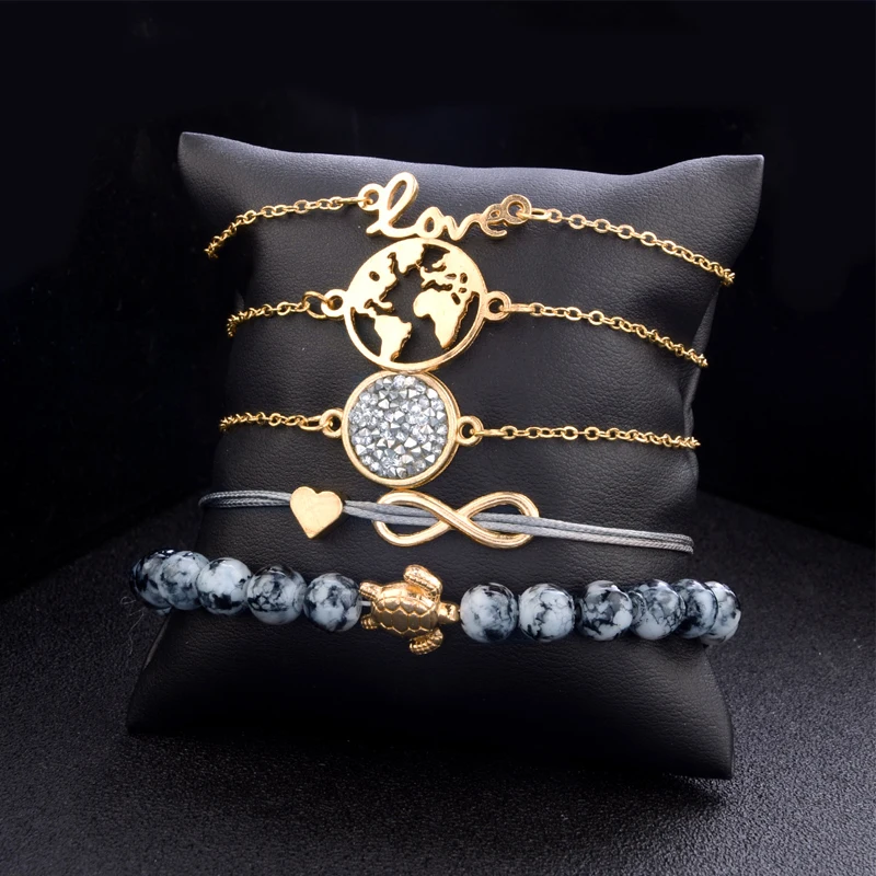 

NAPOLN 5pcs Set Bracelet Fashion Turtle Heart Bracelet Stone Beads Bracelet For Men Women Jewelry Accessory Attend Party