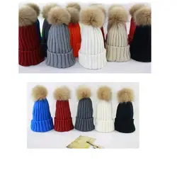Пушистые сферические вязаные шапочки для женщин Акриловые Шляпы Обувь для девочек зимние зимняя шапочка поддерживает Вышивание значки