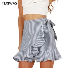 Texiwas летняя юбка Для женщин высокие милые Шнурованные оборками разделение Клубное платье Леди плиссированные юбки сексуальные короткие вечерние юбки Одежда для пребывания на открытом воздухе