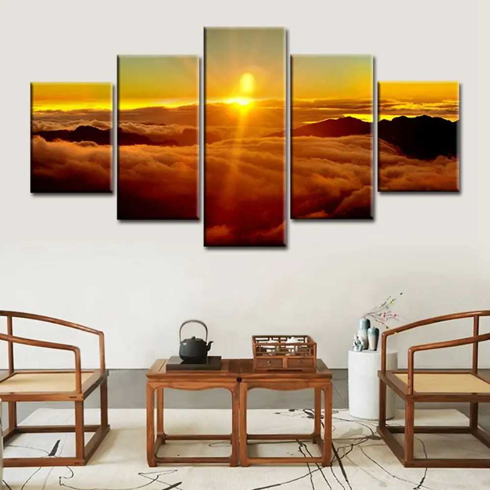 Landscape Paintings for Walls Sunrise Home Decoration 5 Pieces Modular