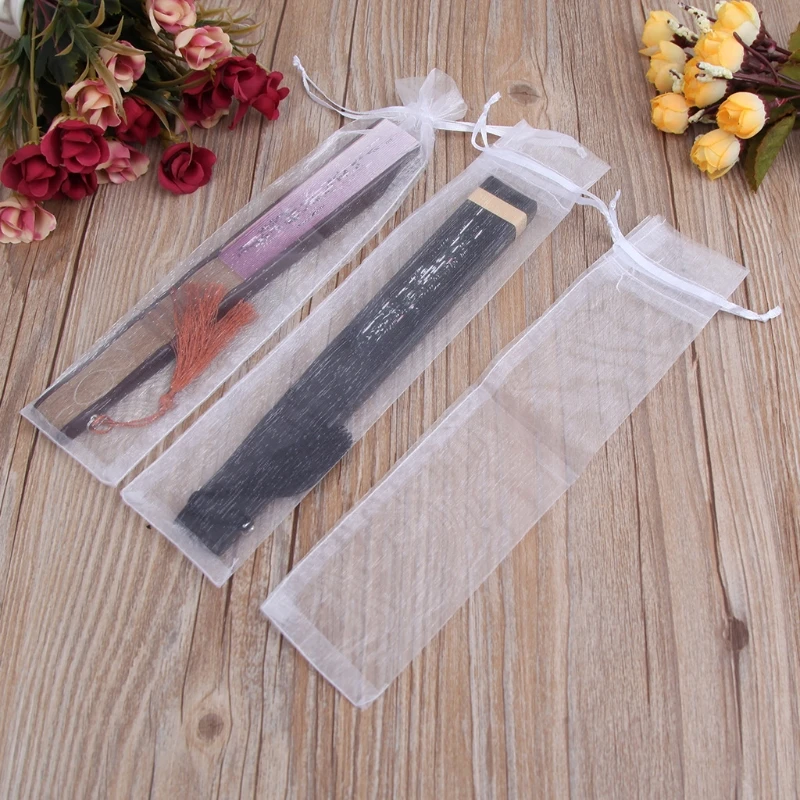 

Drawstring ties 50 Pcs White Drawstring Organza Folding Hand Fan Pouch Party Wedding Gift Bags for party and wedding