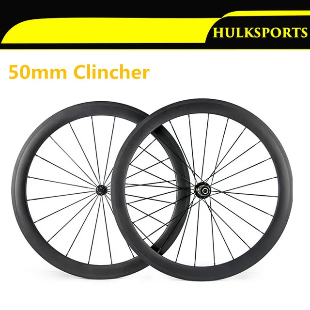 Cheap New 700C Factory Sale 50mm Road Bike Carbon Wheelsets Clincher with Black / Red Powerway R51 Hub Black Spokes Carbon Wheels