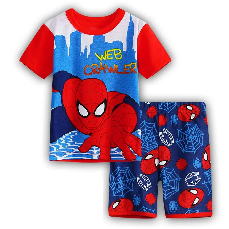 Лидер продаж; пижамы с героями мультфильмов; хлопковые детские комплекты с супергероями и человеком-пауком; футболки для мальчиков; короткие штаны; детская одежда; летние Пижамные комплекты - Цвет: 4