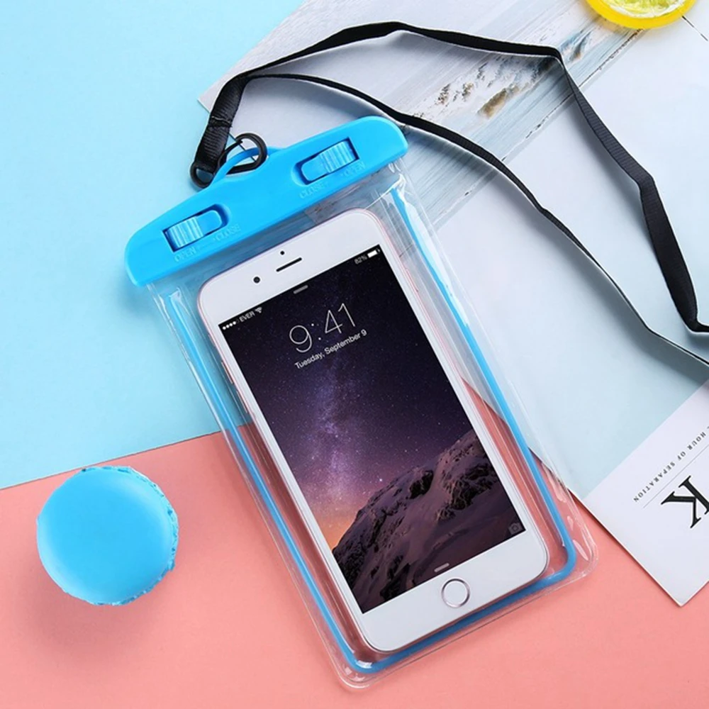 For iPhone 7 8 X Phone Bags Cases Luminous Waterproof Bag For xiaomi Mi A2 Outdoor Swimming Diving Waterproof Smartphone Case - Цвет: Blue