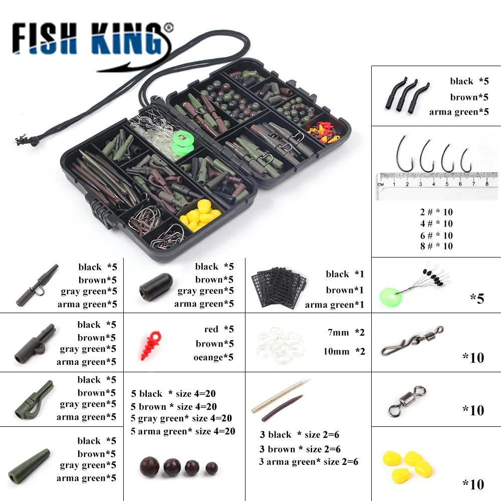 Рыболовные крючки FISH KING, набор рыболовных снастей, 310 шт., комбинированная коробка, резиновые Вертлюги, бусины, рукава, пробки, рыболовные аксессуары, 630