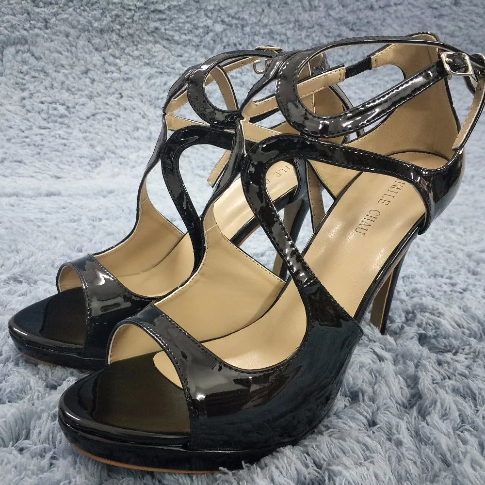 CHMILE CHAU/пикантные элегантные вечерние туфли женские Босоножки с открытым носком на высоком каблуке с ремешком на щиколотке zapatos mujer; большие размеры 10,5; 0640A-5b
