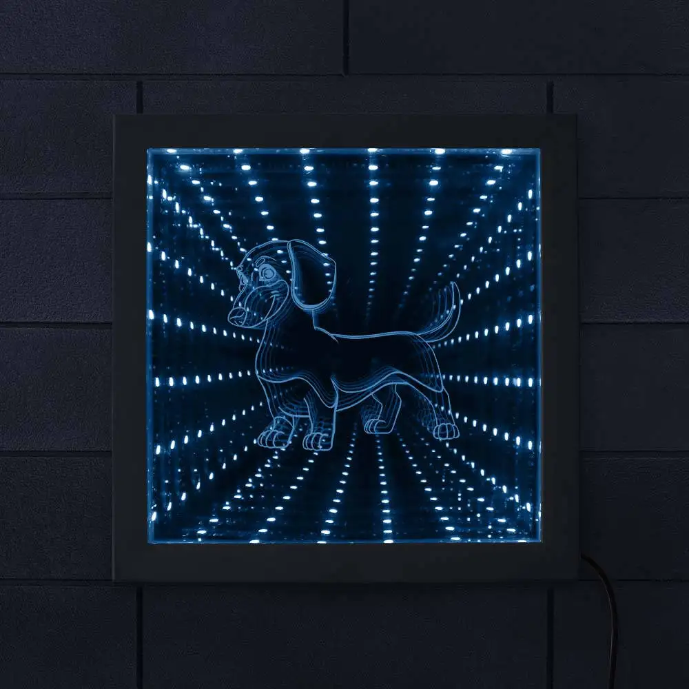 cheap Dachshund Dog Breed LED Infinity Mirror Light Wall Art Decor Wood Frame Sausage Dog 3D Gorgeous Mirrored Light Wiener Dog Mirror