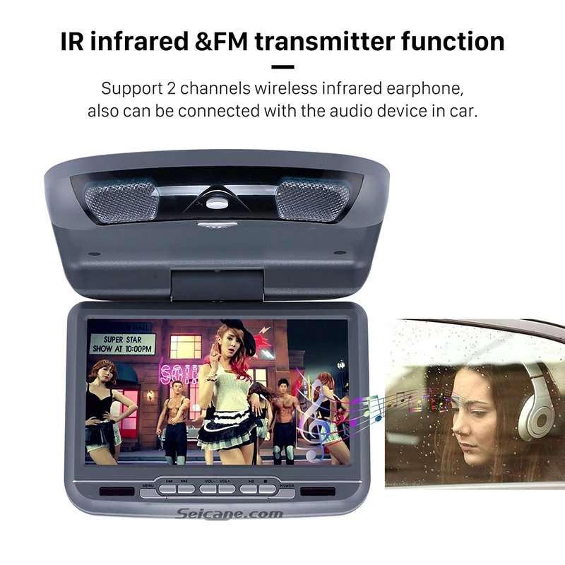 Автомобильный DVD плеер Seicane с ЖК экраном 800x480 на крыше 9 дюймов TFT ИК и FM