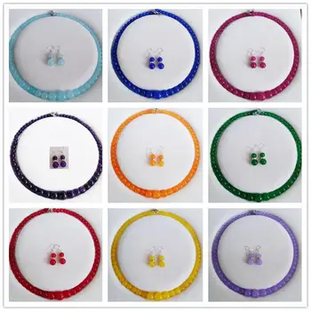 

9Colors 6-14mm Multicolor Jade Gemstones Round Beads Necklace Earrings Set