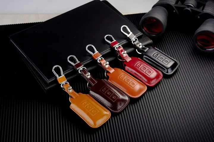Кожаный Брелок Обложка для Mitsubishi Outlander LancerEX ASX RVR MONTERO Pajero Sport Автозапуск Smart Remote Дело Key Holder