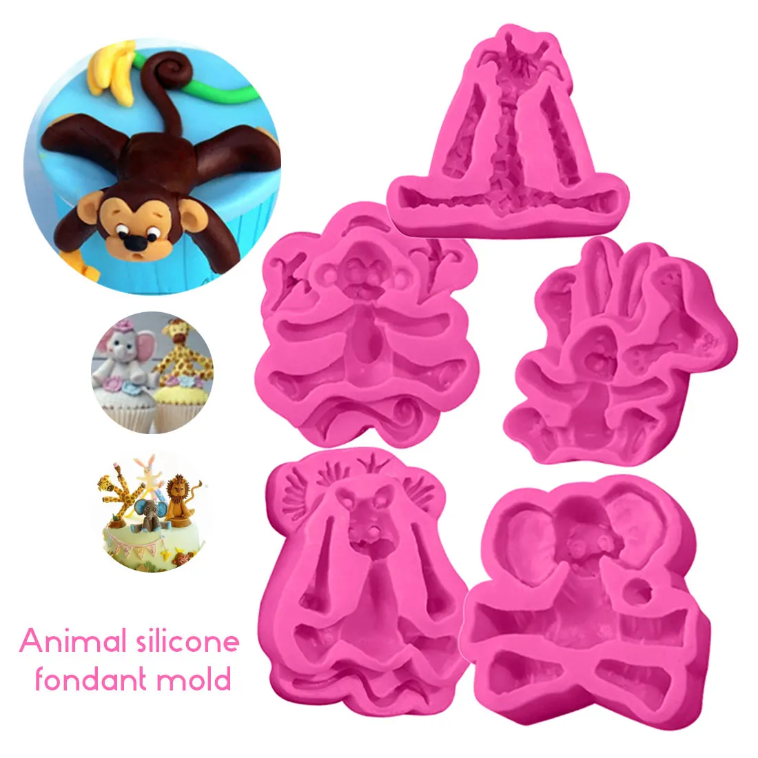 

Sugarcraft Cartoon Animal Elephant/Monkey/Rabbit/ silicone mold fondant mold cake decorating tools chocolate gumpaste mold clay