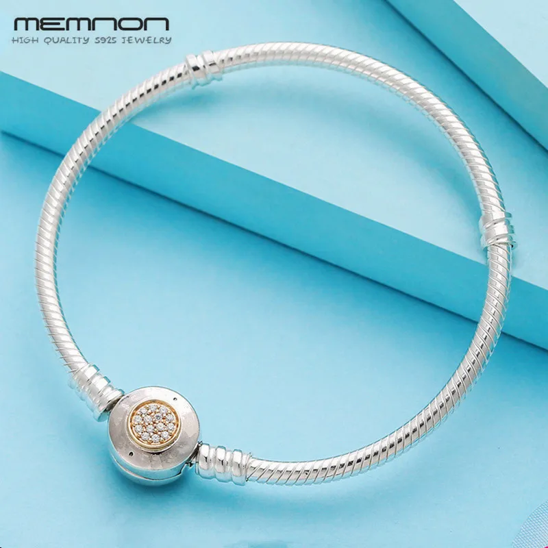 

Memnon 925 Sterling Silver Two Tone Clasp with 14K gold Snake Bracelets for Women Fit Charms Beads Diy Fine Jewelry YL036