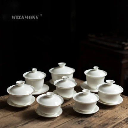 WIZAMONY новый стиль Белый Керамический Китайский Kungfu Gaiwan посуда для напитков чашка