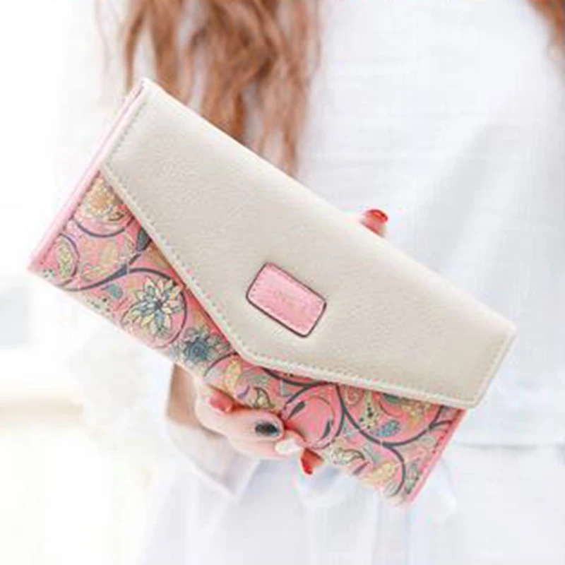 Famous Brand 2016 Printing Flower Ladies Wallet Fashion Women Long Wallets Envelope Bag Card Holder Clutch Purse Carteras Cuzdan