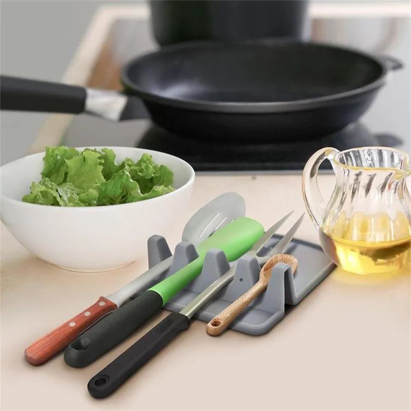 Качественный силиконовый держатель для кухонной ложки, посуда для еды, вилка, нож, полка для хранения, коврик, анти-прилипательная посуда, защита от пыли# B10