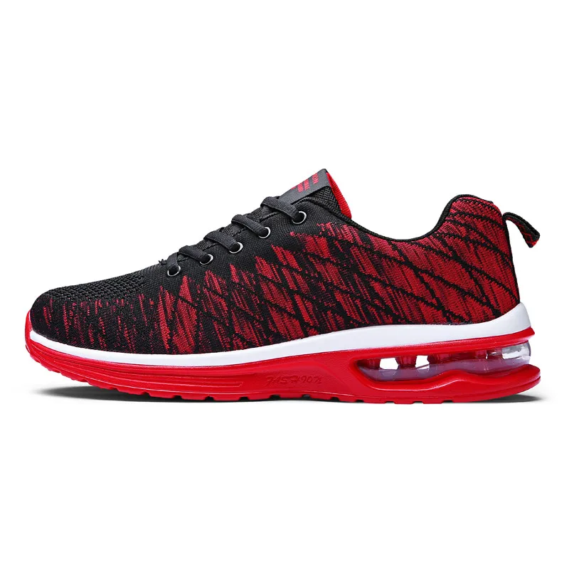 Tenis Masculino/ Мужская Вулканизированная обувь легкая повседневная обувь на шнуровке с воздушной подушкой мужские кроссовки на платформе с дышащей сеткой - Цвет: Black red