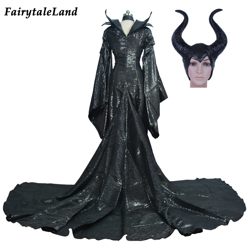 

Halloween costumes for adult men women Maleficent dress fancy maleficent costume sexy dress Custom made Maleficent cosplay horn