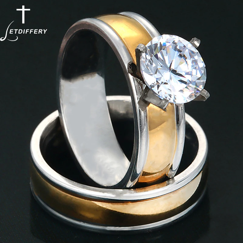 

Letdiffery Fashion Couple Engagement Ring Stainless Steel Gold Color Crystal A Pair Rings For Lover Jewelry Gift