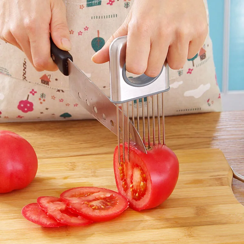 Onion Holder Slicer Vegetable Tools Tomato Cutter Stainless Steel Meat