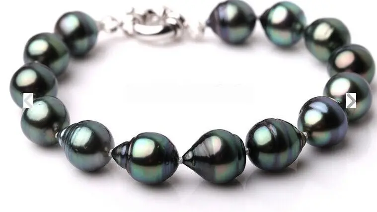 

Stunning 7.5"10-13mm Natural Tahitian genuine black drop pearl bracelet 0218