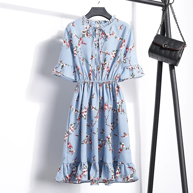 Free Shipping New Fashion Chiffon Flower Pattern Summer Dresses Sweet
