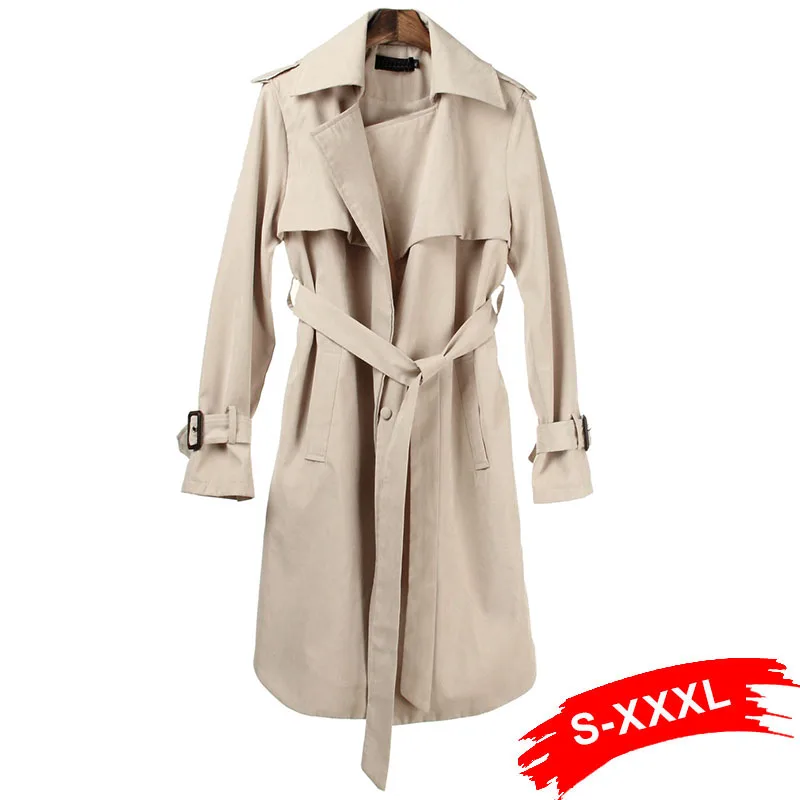 New Design Plus Size Beige Coat Turn Down Collar 2018 Fashion Casual