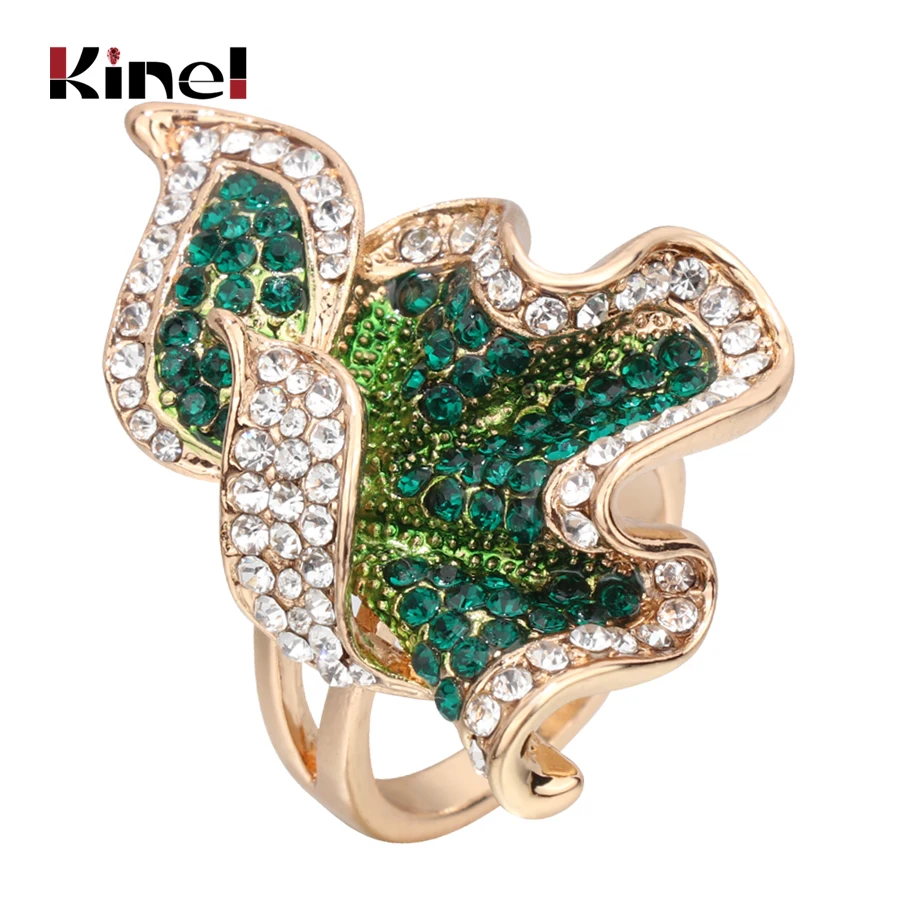 Женское Винтажное кольцо Kinel Золотое с эмалированными кристаллами|vintage rings for
