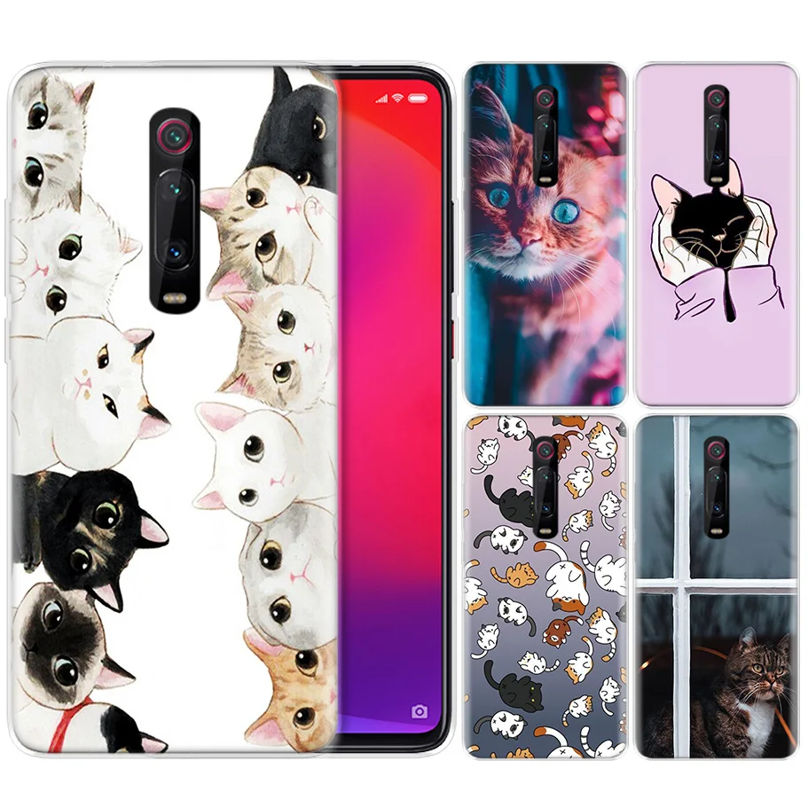 

Silicone Case for Xiaomi Redmi K20 Pro K20Pro Note 5 6 7 7A 6A Mi A2 A1 8 Lite 9 S2 Pocophone F1 Cat Black Cute Kitten Kitty Cat