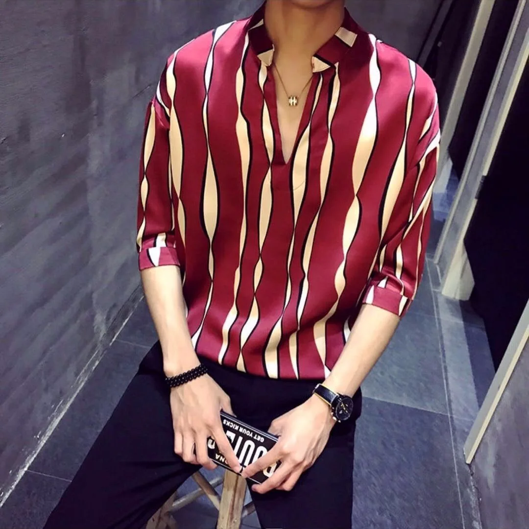 Полосатый пуловер, мужская рубашка herren hemd camisa masculina, мужская рубашка, корейская мода, Стильная дизайнерская мужская рубашка