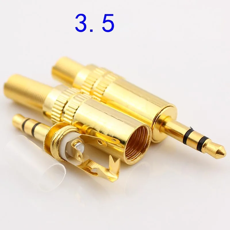 100pcs Gold Plated Jack 3 5mm Audio Connector Metal Plug Headphone Plug Cable Adapter Stereo Big Three Core Microphone Plug