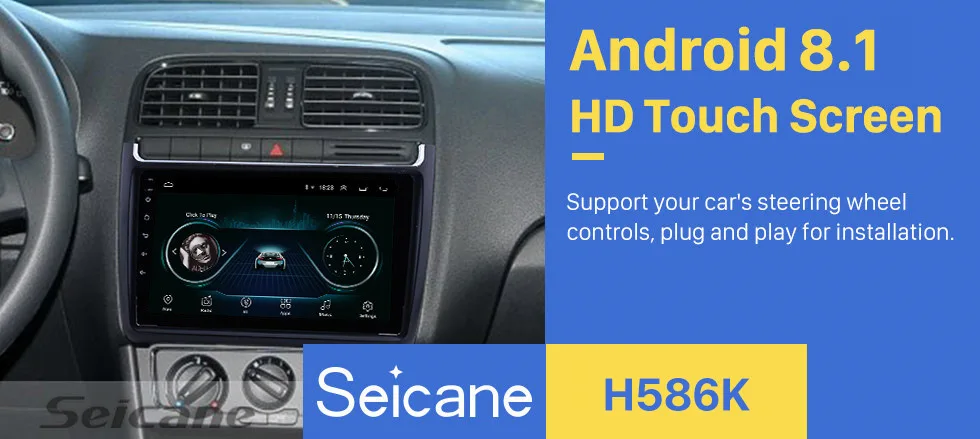 Seicane 9 дюймов 2Din Android 8,1 gps Автомагнитола Bluetooth для Фольксваген Поло 2012 2013 поддержка DVR 1080P