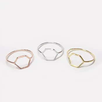 

Factory high quality fashion jewelry geometric Hexagon Outline Ring Wholesale