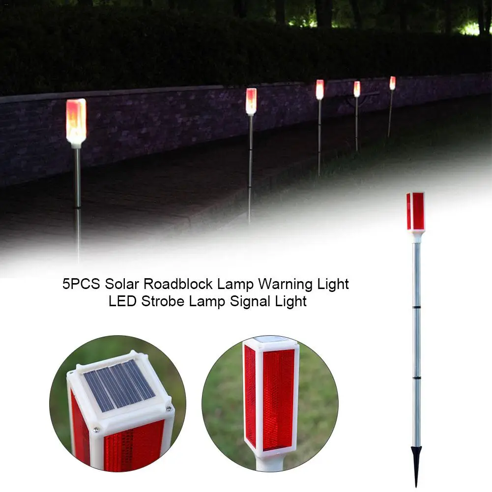 

5PCS Solar Traffic Roadblock Pole Light Waterproof LED Strobe Signal Warning Lamp