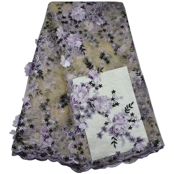 

New Arrival African Lace Fabric With Pearls 3D Flower High Quality Embroidered French Tulle Net Lace Fabric For Party Dress 669B