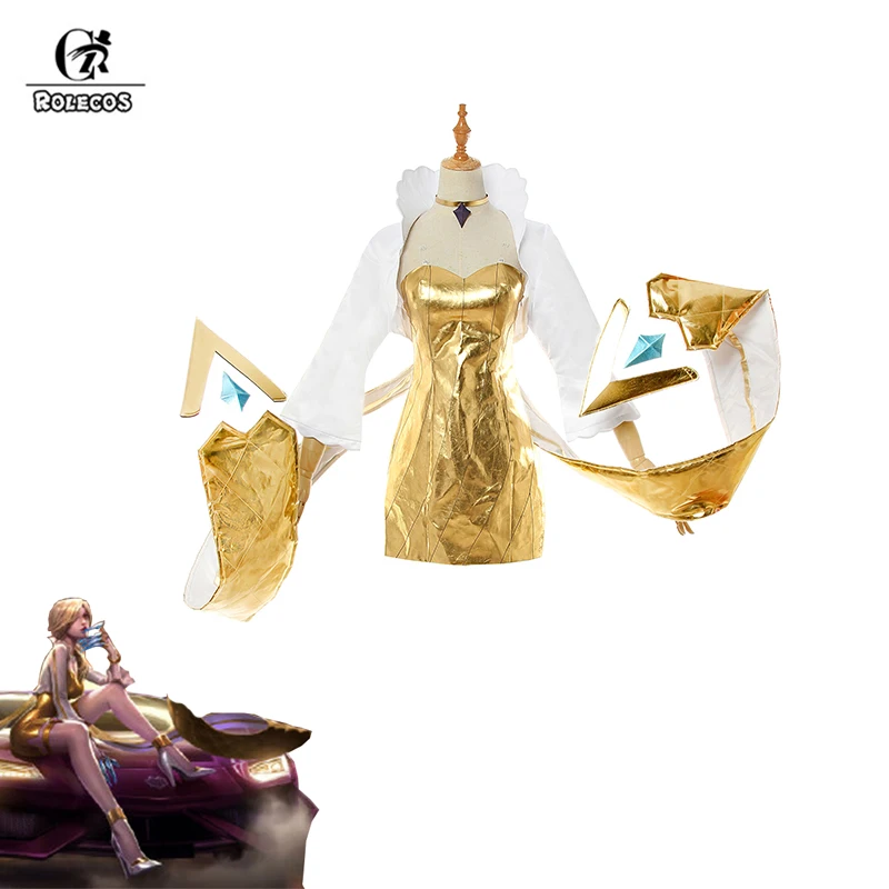 

ROLECOS Game LOL Cosplay Costume Prestige Edition KDA Evelynn Cosplay Costume Golden Sexy Dress for Women Cosplay Costume Dress
